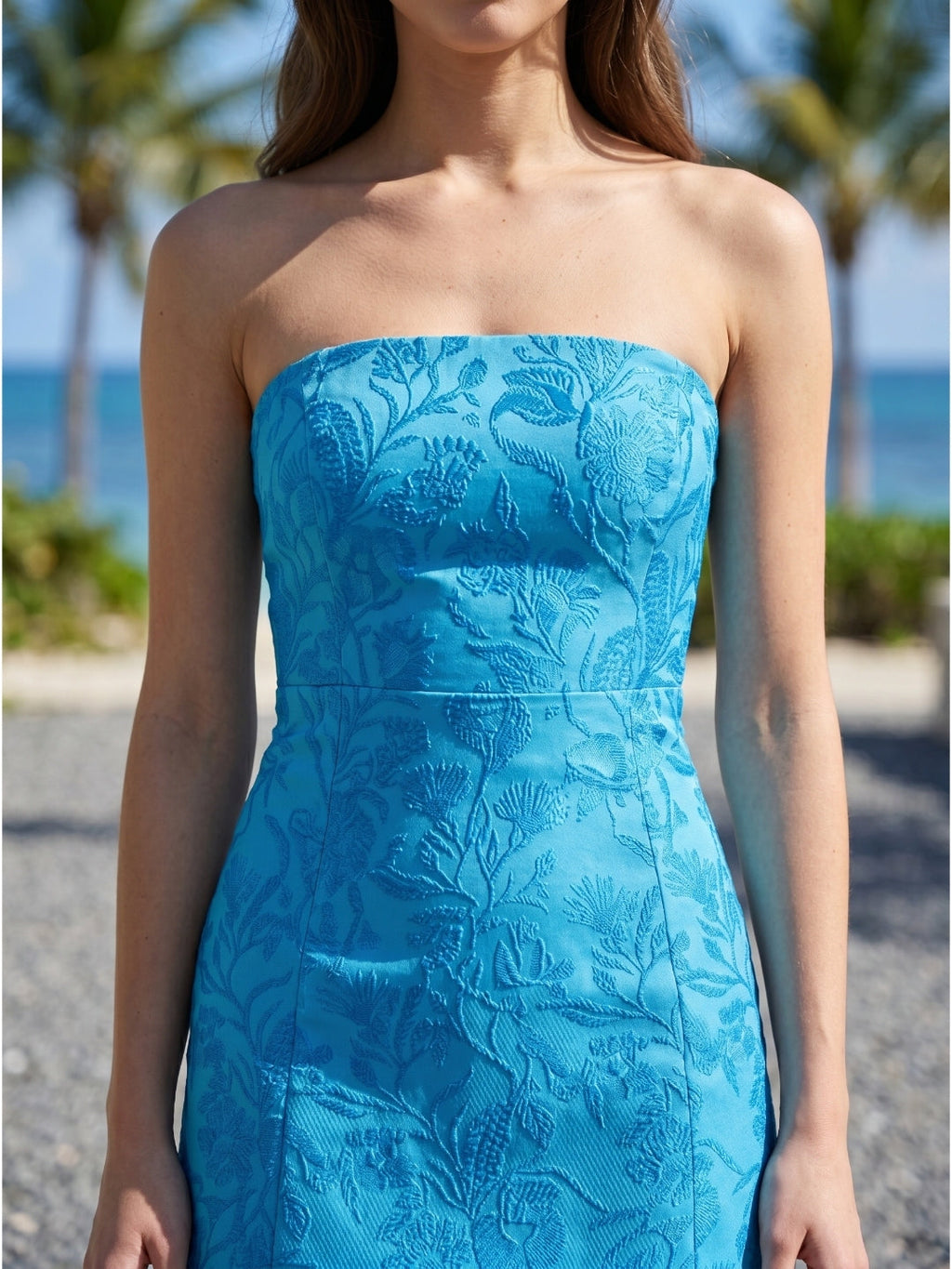 Peacock Blue Jacquard Sheath Off-the-Shoulder Backless Short Evening Dress - Curvevia
