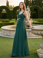 Peacock Chiffon A-Line Sweetheart Back Zip Floor-Length Pleated Bridesmaid Dress - Curvevia