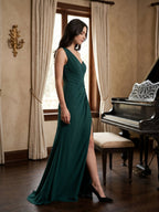 Peacock Chiffon Sheath One Shoulder Back Zip Floor-Length Pleated Bridesmaid Dress - Curvevia