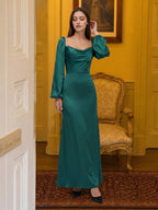 Peacock Satin Sheath Cowl Neck Back Zip Floor-Length Bridesmaid Dress - Curvevia