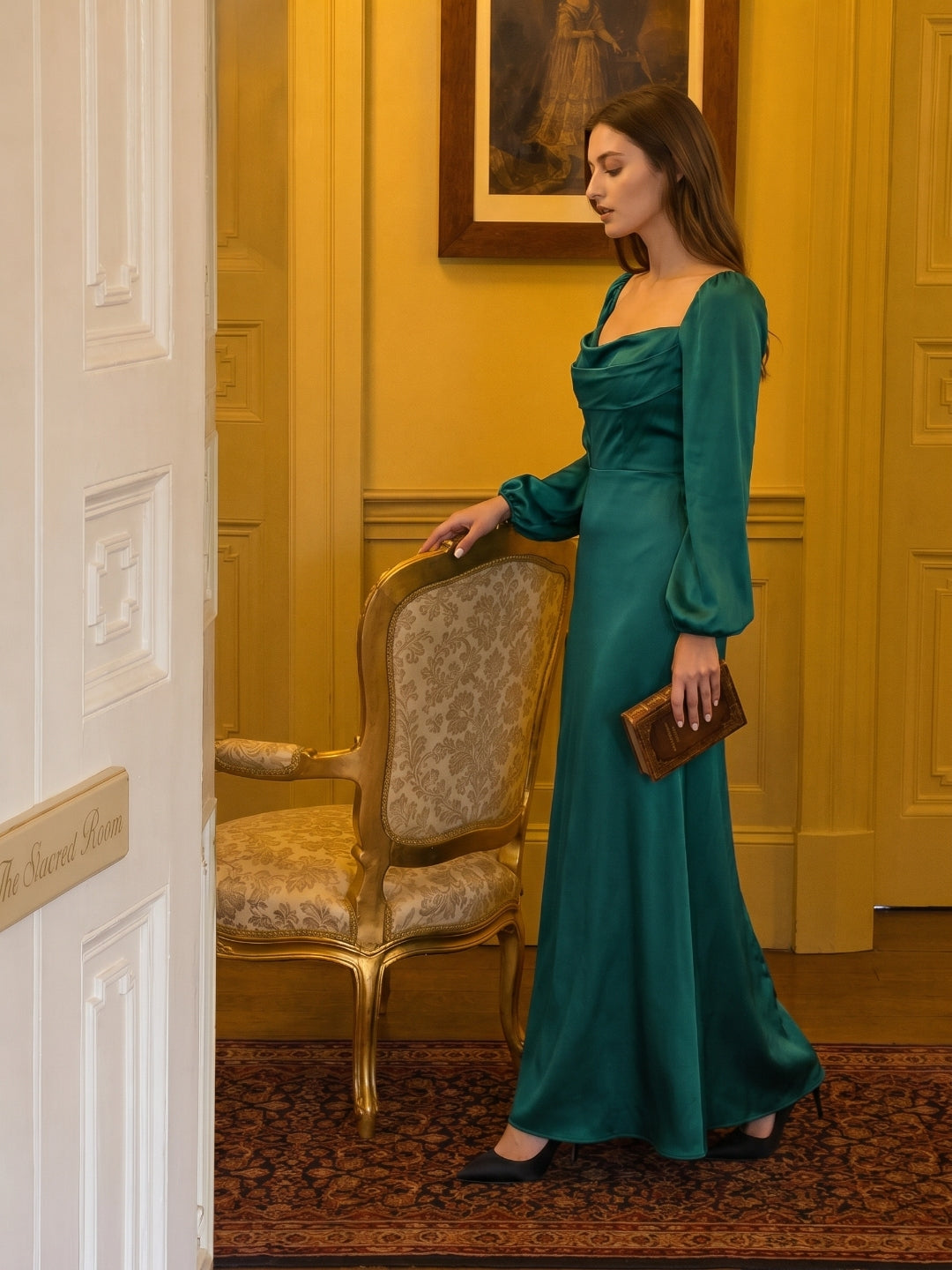 Peacock Satin Sheath Cowl Neck Back Zip Floor-Length Bridesmaid Dress - Curvevia