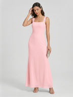 Coquette Petal Chiffon Sheath Square Neck Backless Ankle-Length Bridesmaid Dress - Curvevia