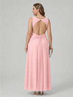 Coquette Petal Chiffon Sheath Square Neck Backless Ankle-Length Bridesmaid Dress - Curvevia