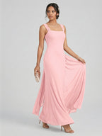 Coquette Petal Chiffon Sheath Square Neck Backless Ankle-Length Bridesmaid Dress - Curvevia