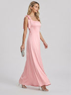 Coquette Petal Satin A-Line Square Neck Back Zip Ankle-Length Bridesmaid Dress - Curvevia