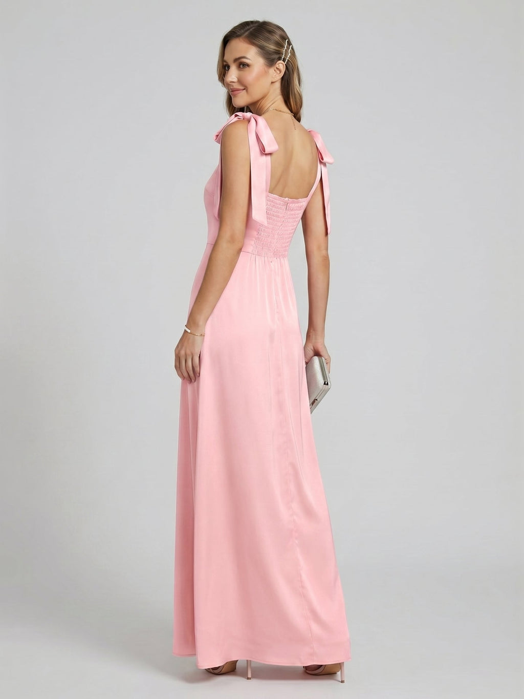 Coquette Petal Satin A-Line Square Neck Back Zip Ankle-Length Bridesmaid Dress - Curvevia