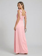 Coquette Petal Satin A-Line Square Neck Back Zip Ankle-Length Bridesmaid Dress - Curvevia