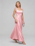 Coquette Petal Satin A-Line Square Neck Back Zip Ankle-Length Bridesmaid Dress - Curvevia