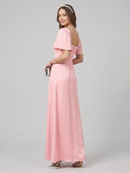 Modest Petal Matte Satin A-Line Square Neck Backless Ankle-Length Bridesmaid Dress - Curvevia