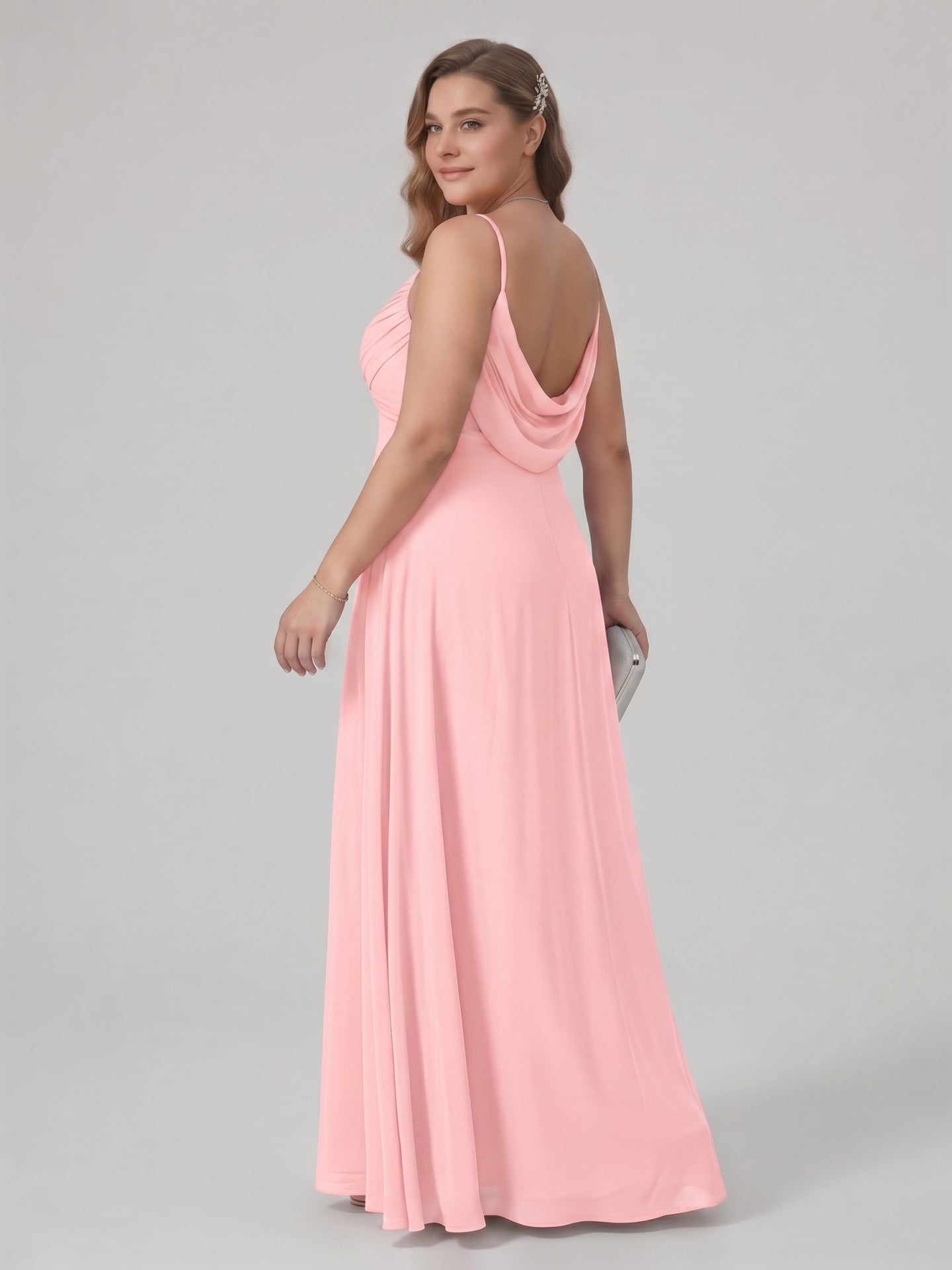 Coquette Petal Chiffon A-Line Sweetheart Backless Ankle-Length Plus Size Bridesmaid Dress - Curvevia