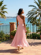Petal Chiffon A-Line One Shoulder Back Zip Floor-Length Bridesmaid Dress with Pleating - Curvevia