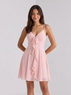 Petal Chiffon A-Line V-Neck Short Dress with Pleating - Curvevia