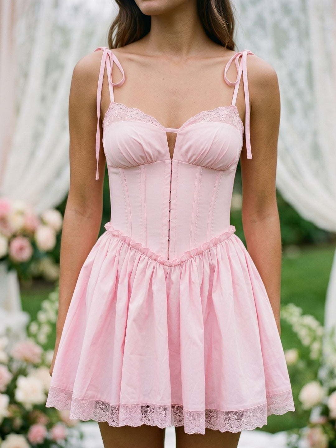 Petal Lace A-Line Sweetheart Back Zip Short Dress - Curvevia