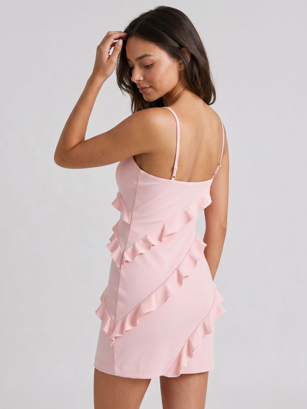 Petal Matte Satin Sheath V-Neck Short Dress with Ruffles - Curvevia