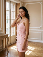 Petal Matte Satin Sheath V-Neck Short Dress with Ruffles - Curvevia