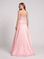 Petal Satin A-Line Straight Neck Back Zip Floor-Length Dress with Drop Waist and Pearls - Curvevia