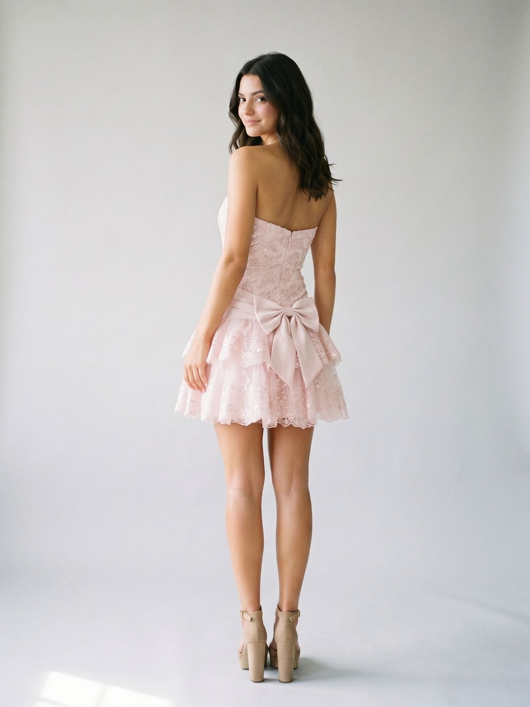 Petal Satin A-Line Straight Neck Back Zip Short Homecoming Dress with Cascading Ruffles - Curvevia