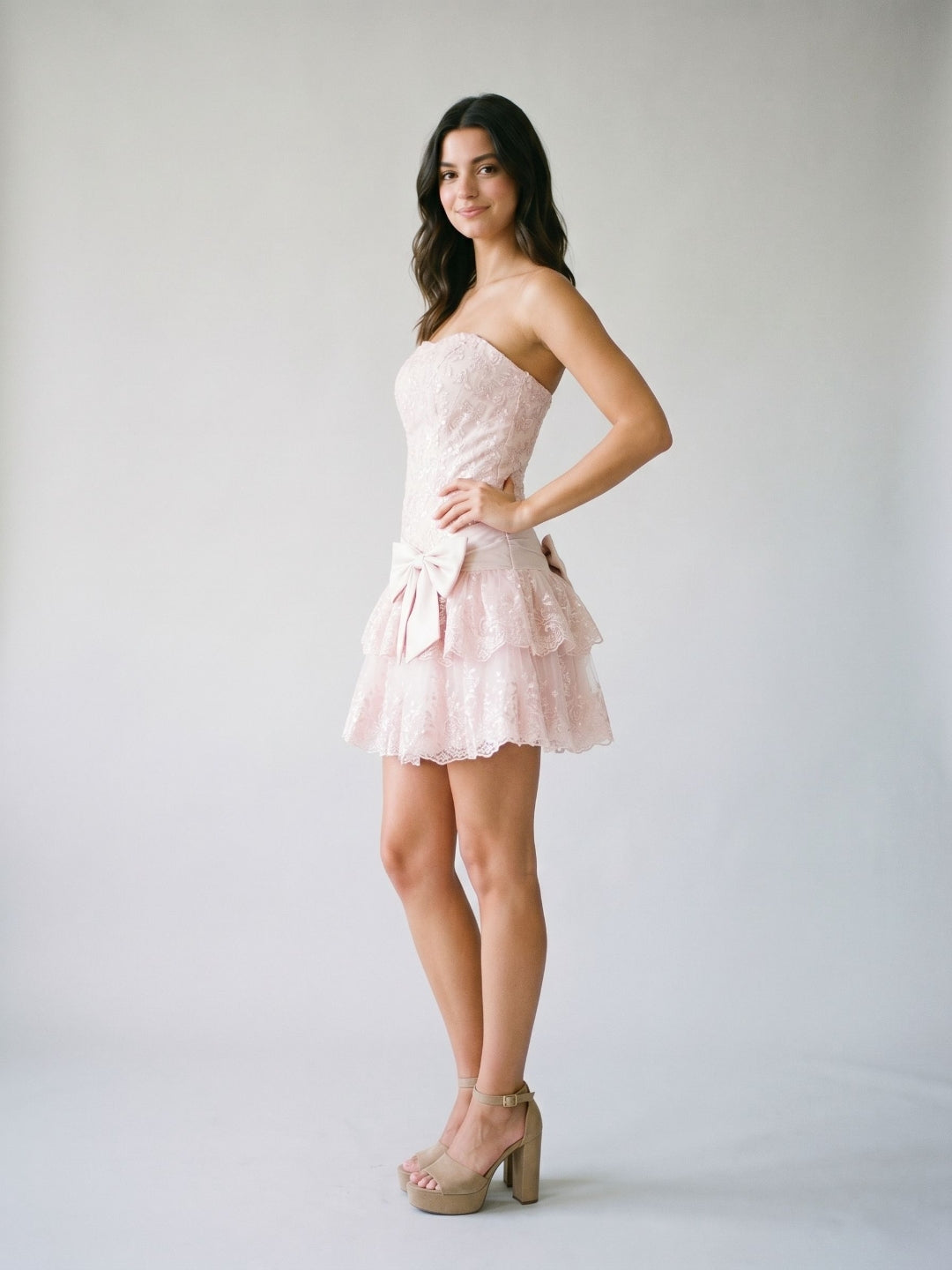 Petal Satin A-Line Straight Neck Back Zip Short Homecoming Dress with Cascading Ruffles - Curvevia