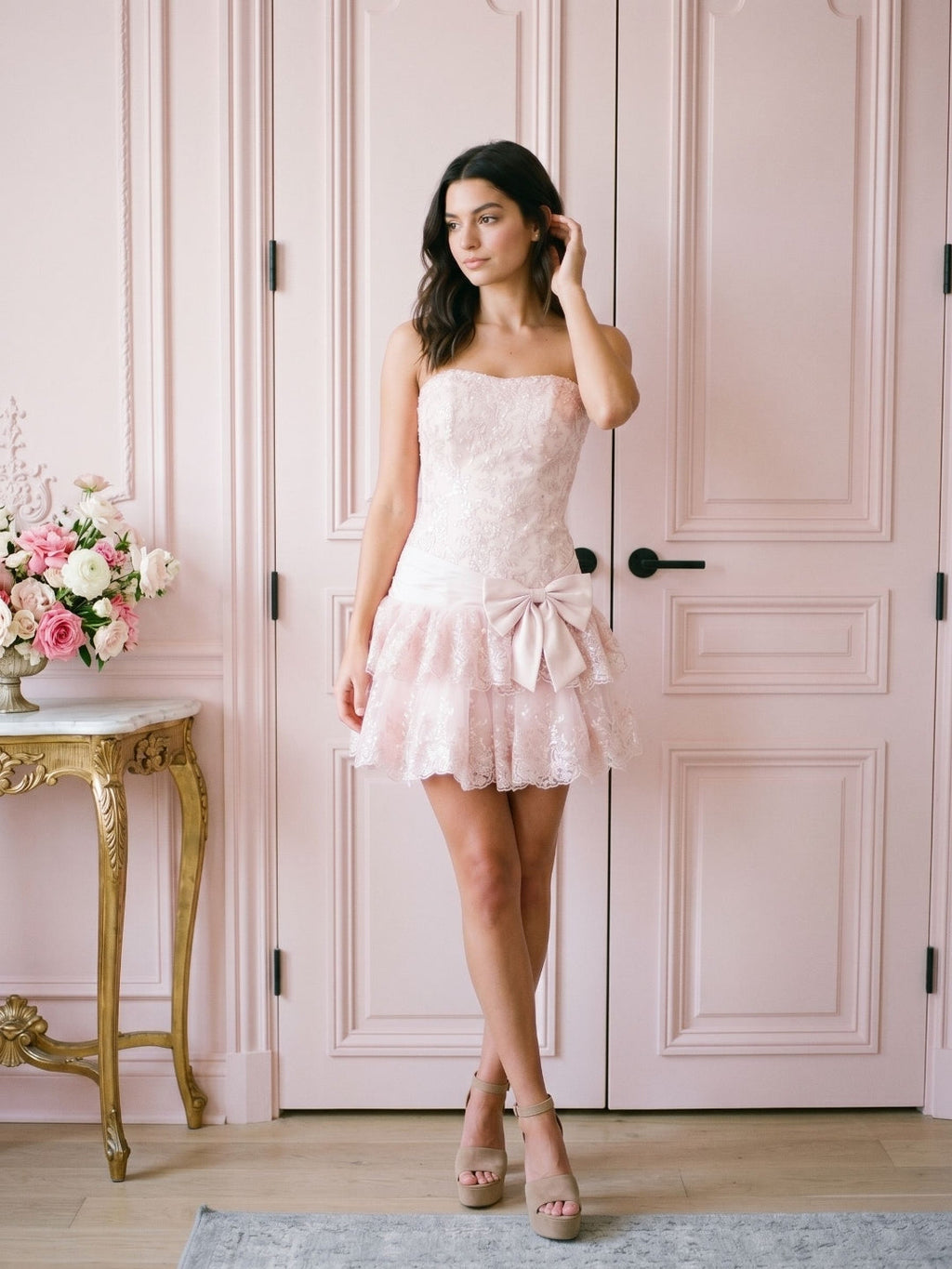 Petal Satin A-Line Straight Neck Back Zip Short Homecoming Dress with Cascading Ruffles - Curvevia