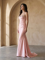 Petal Satin Mermaid Sweetheart Criss-Cross Floor-Length Dress with Bow - Curvevia