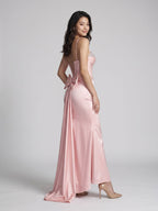 Petal Satin Mermaid Sweetheart Criss-Cross Floor-Length Dress with Bow - Curvevia