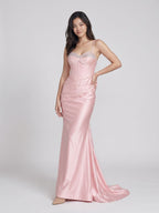 Petal Satin Mermaid Sweetheart Criss-Cross Floor-Length Dress with Bow - Curvevia