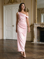 Petal Satin Sheath One Shoulder Backless Floor-Length Formal Dress with Pleating - Curvevia