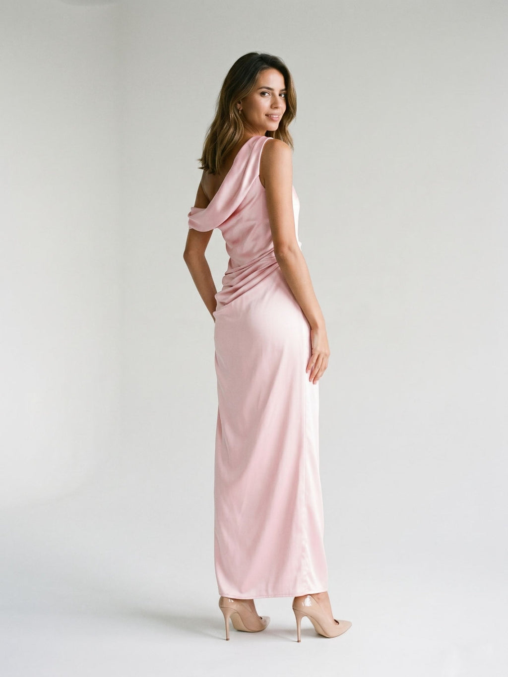 Petal Satin Sheath One Shoulder Backless Floor-Length Formal Dress with Pleating - Curvevia