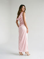 Petal Satin Sheath One Shoulder Backless Floor-Length Formal Dress with Pleating - Curvevia