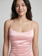 Petal Satin Sheath Scoop Neck Backless Short Homecoming Dress with Pleating - Curvevia