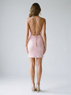 Petal Sequin Sheath Straight Neck Backless Short Dress - Curvevia