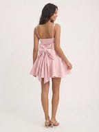 Petal Stretch Knit A-Line Square Neck Back Zip Short Homecoming Dress with Bow - Curvevia