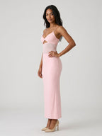 Petal Stretch Knit Mermaid V-Neck Backless Tea-Length Evening Dress - Curvevia