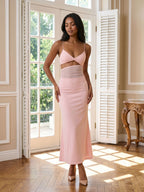 Petal Stretch Knit Mermaid V-Neck Backless Tea-Length Evening Dress - Curvevia