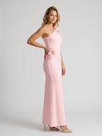 Petal Stretch Knit Trumpet One Shoulder Side Zip Floor-Length Birthday Dress - Curvevia