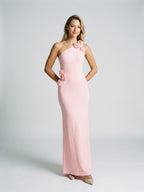 Petal Stretch Knit Trumpet One Shoulder Side Zip Floor-Length Birthday Dress - Curvevia
