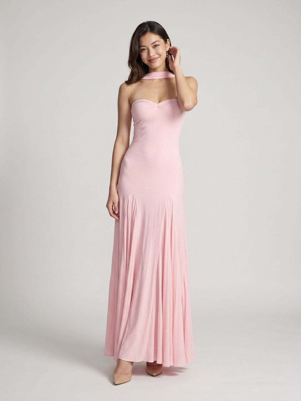 Petal Stretch Knit Trumpet Sweetheart Floor-Length Birthday Dress with Pleating - Curvevia
