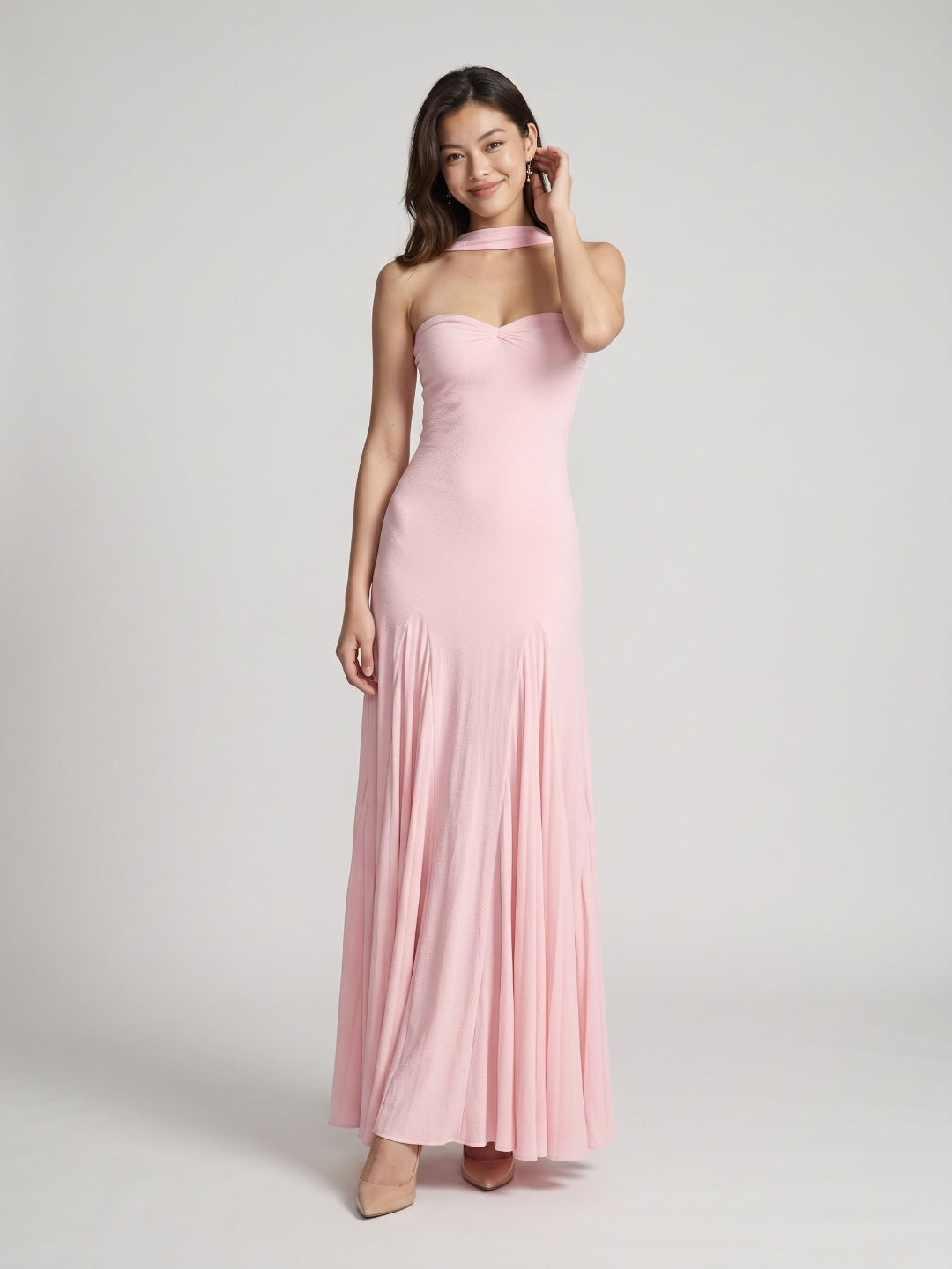 Petal Stretch Knit Trumpet Sweetheart Floor-Length Birthday Dress with Pleating - Curvevia