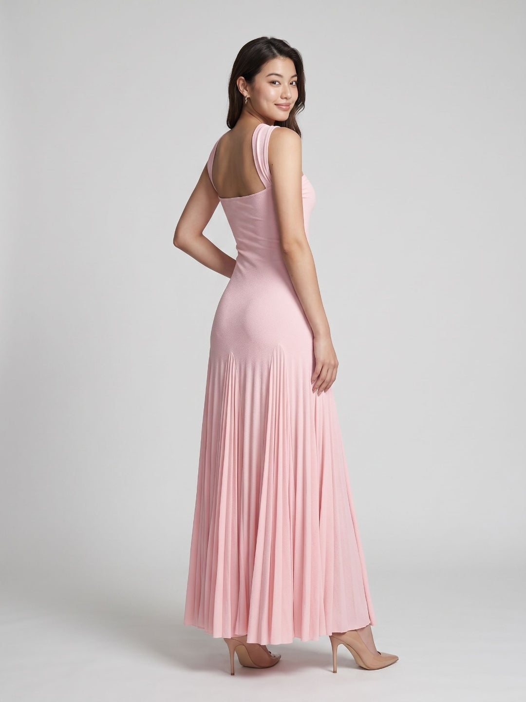 Petal Stretch Knit Trumpet Sweetheart Floor-Length Birthday Dress with Pleating - Curvevia