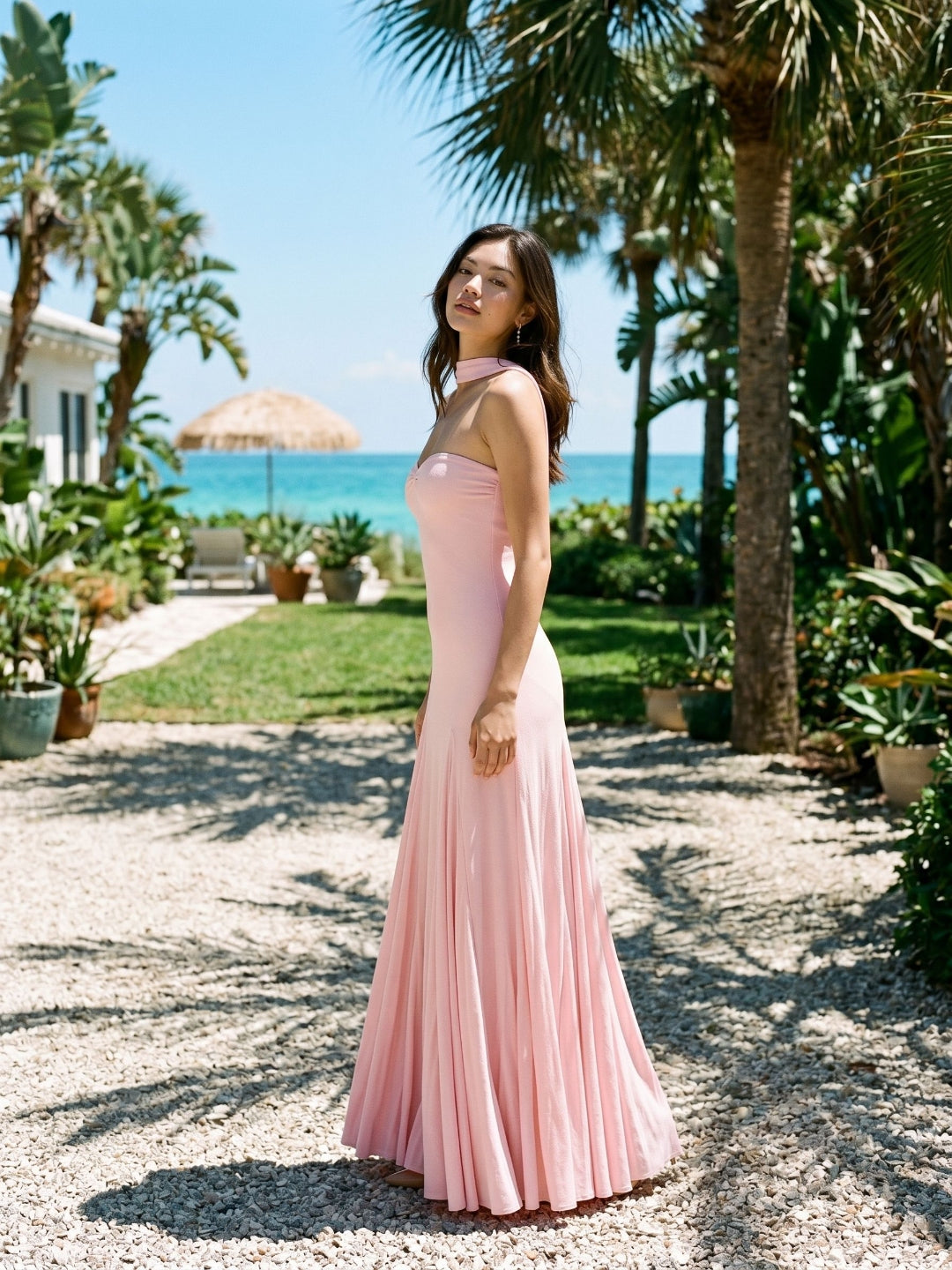 Petal Stretch Knit Trumpet Sweetheart Floor-Length Birthday Dress with Pleating - Curvevia