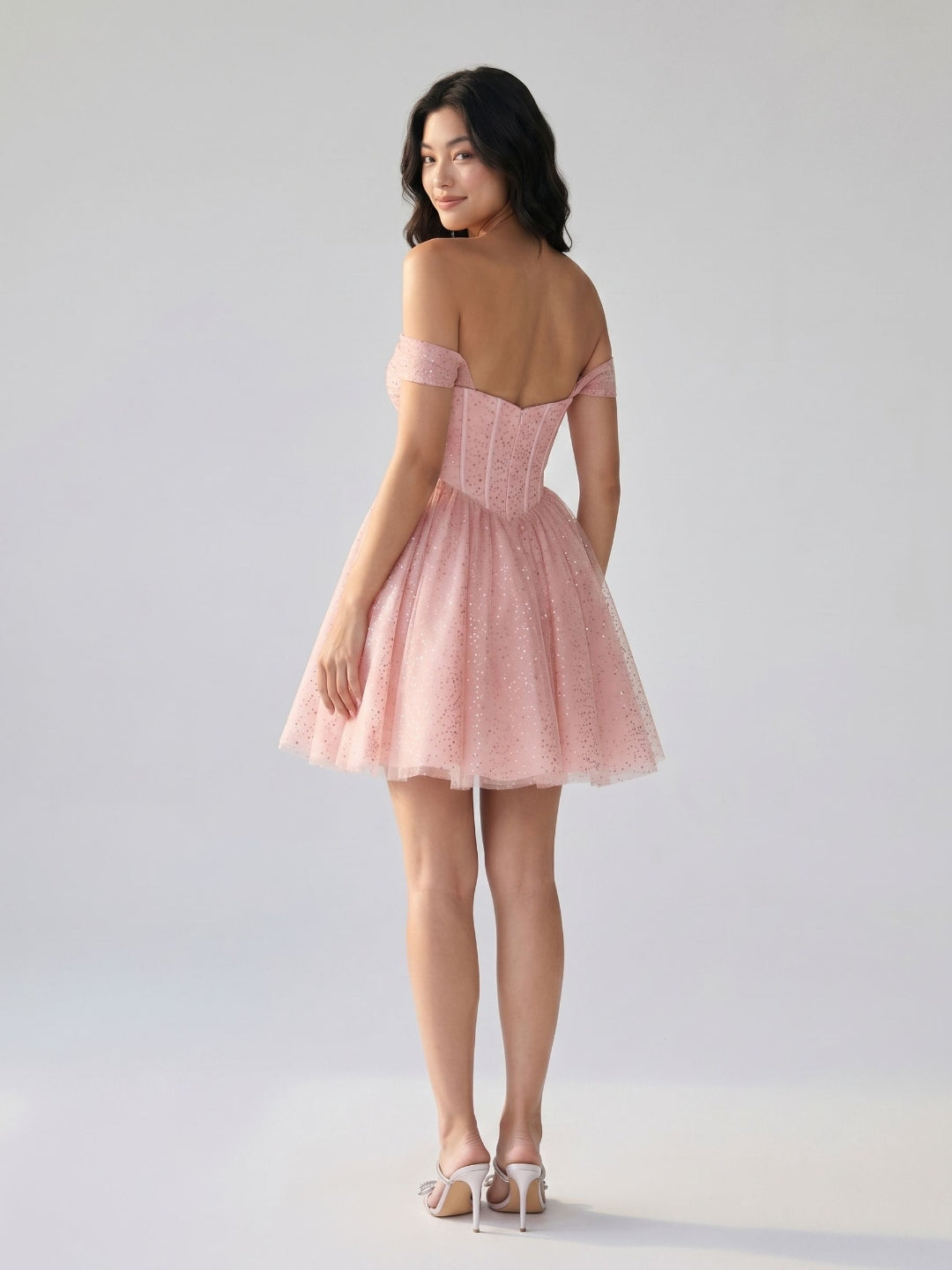 Petal Tulle A-Line Off-the-Shoulder Short Homecoming Dress with Sequins - Curvevia