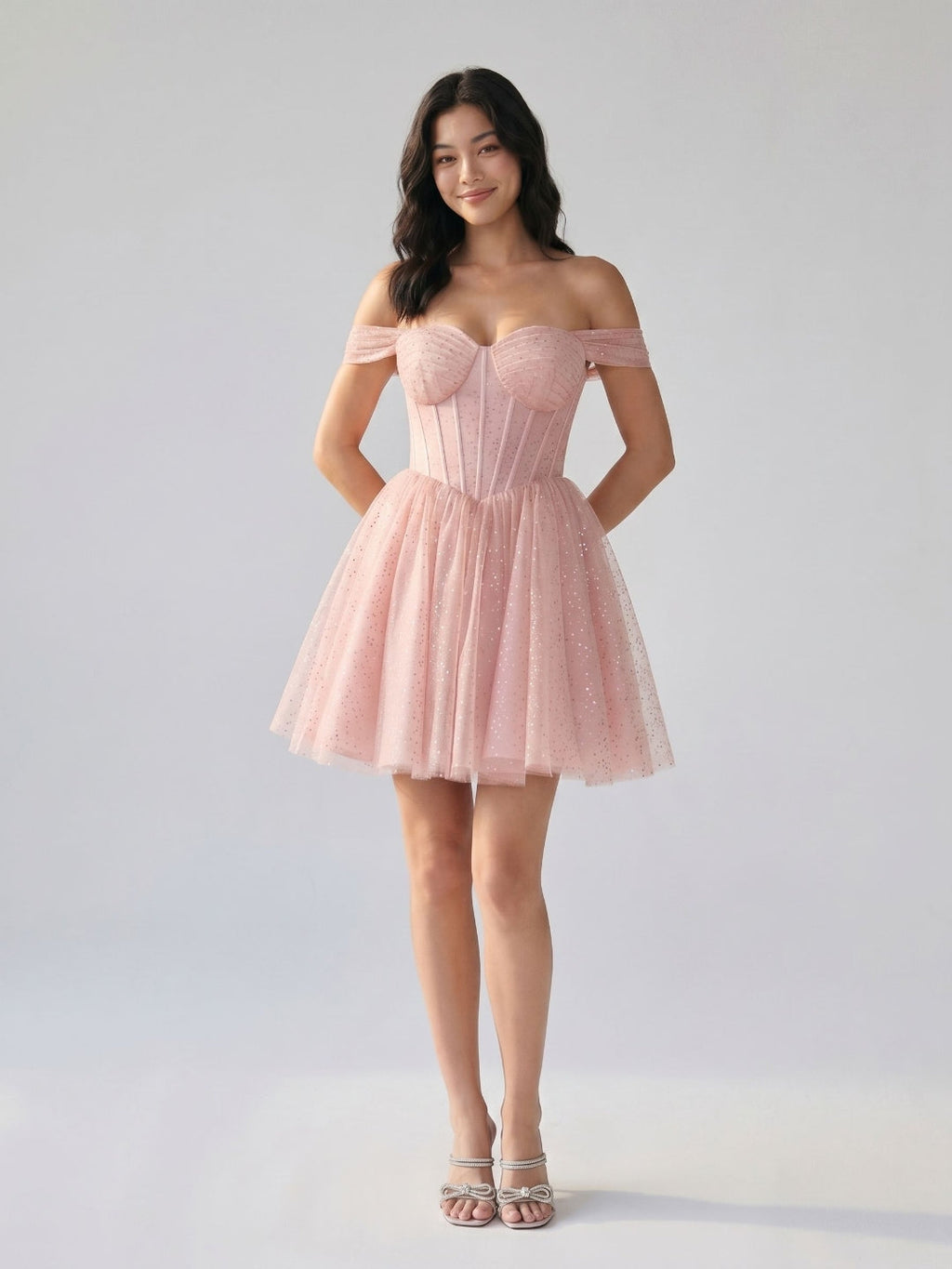 Petal Tulle A-Line Off-the-Shoulder Short Homecoming Dress with Sequins - Curvevia