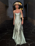 Sage Mermaid Satin Spaghetti Straps Long Evening Dress - Curvevia