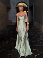 Sage Mermaid Satin Spaghetti Straps Long Evening Dress - Curvevia