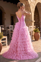 A-Line Spaghetti Straps Tiered Tulle Wedding Guest Dress - Curvevia