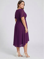 Coquette Plum Chiffon A-Line Scoop Neck Back Zip Knee-Length Plus Size Bridesmaid Dress - Curvevia