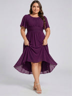 Coquette Plum Chiffon A-Line Scoop Neck Back Zip Knee-Length Plus Size Bridesmaid Dress - Curvevia