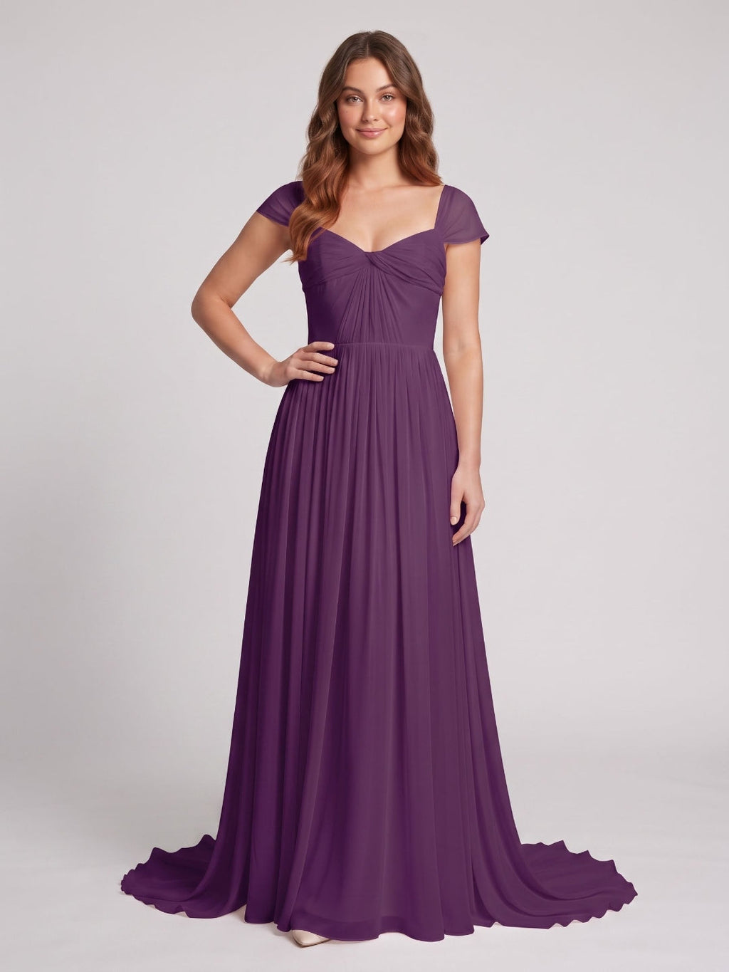 Plum Chiffon A-Line Square Neck Backless Floor-Length Prom Dress - Curvevia