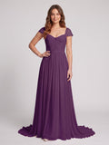 Plum Chiffon A-Line Square Neck Backless Floor-Length Prom Dress - Curvevia