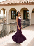 Plum Satin Sheath One Shoulder Corset Back Floor-Length Formal Dress with Pleating - Curvevia